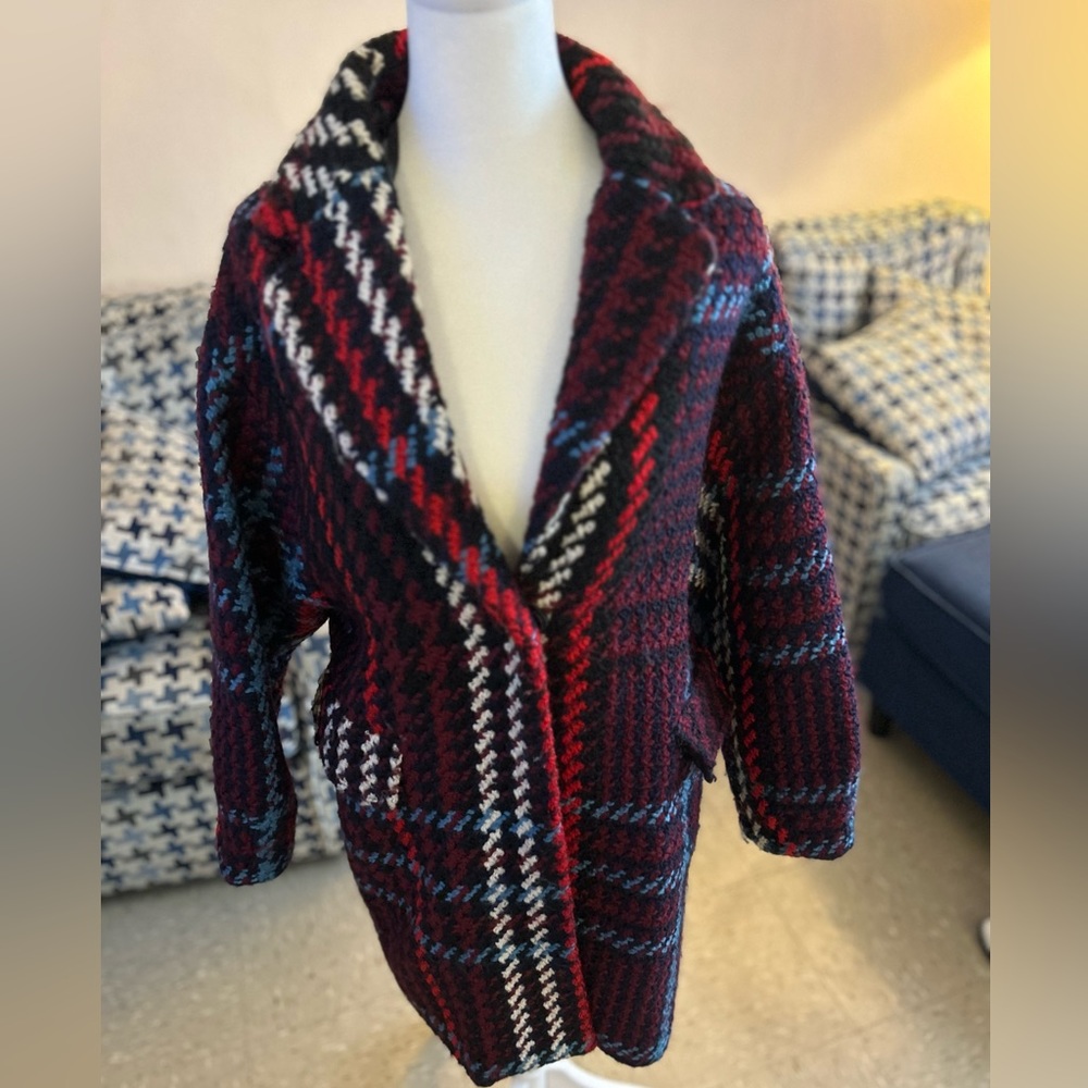 Love this colorful 80s inspired peacoat!